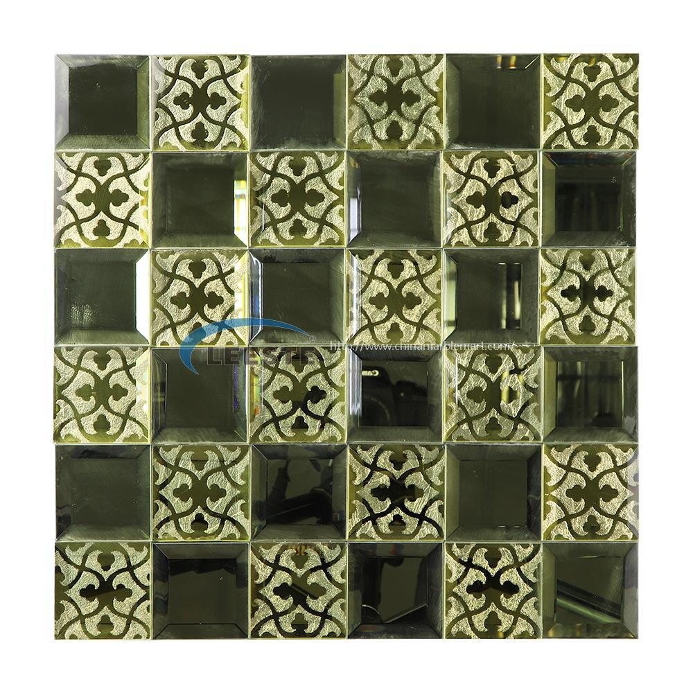 Popular glass mosaic Shinny square Mixed color flower Pattern Golden glass mosaic