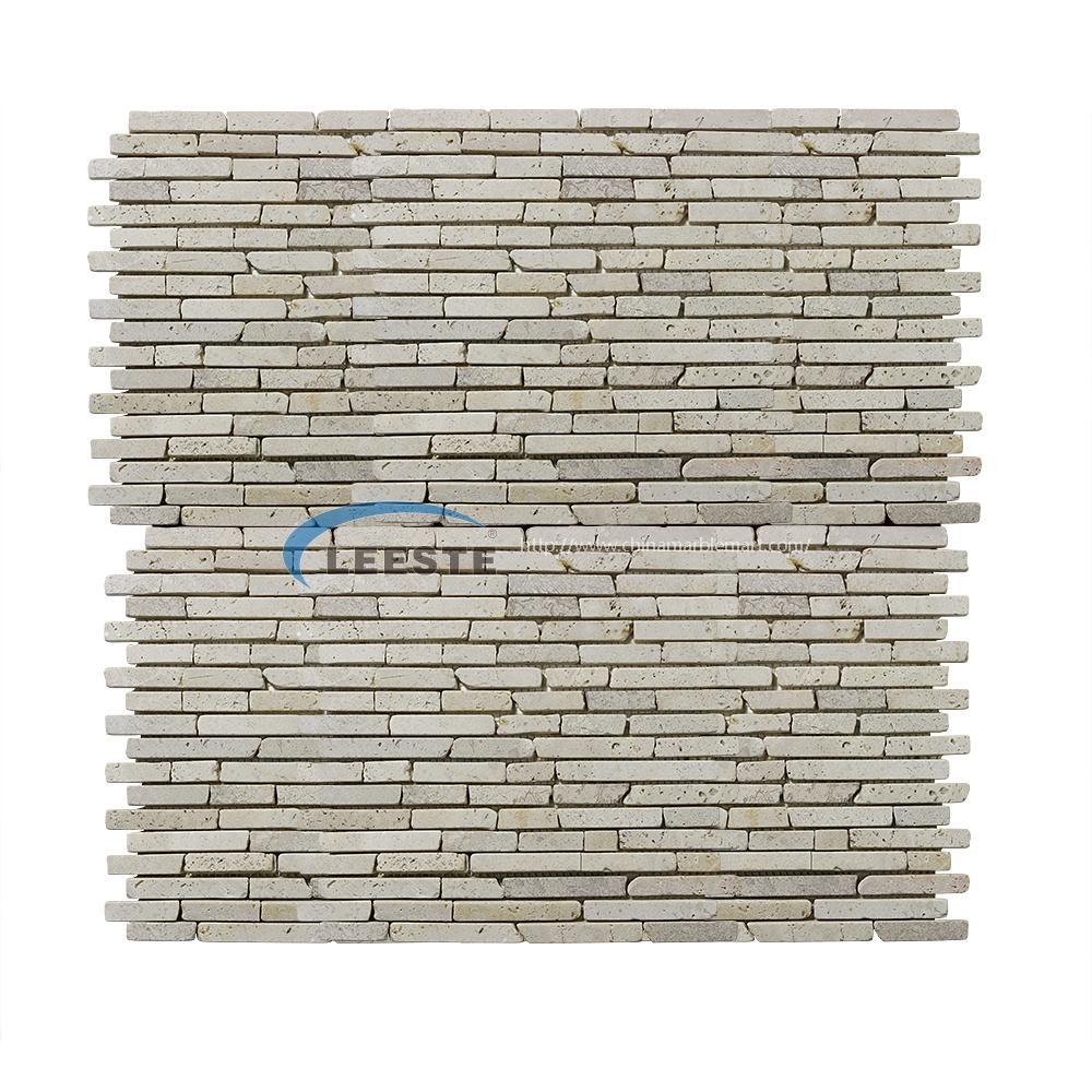 Cream travertine Linear strips mosaic Tumbled mosaic Cream travertine Linear strips mosaic Tumbled mosaic