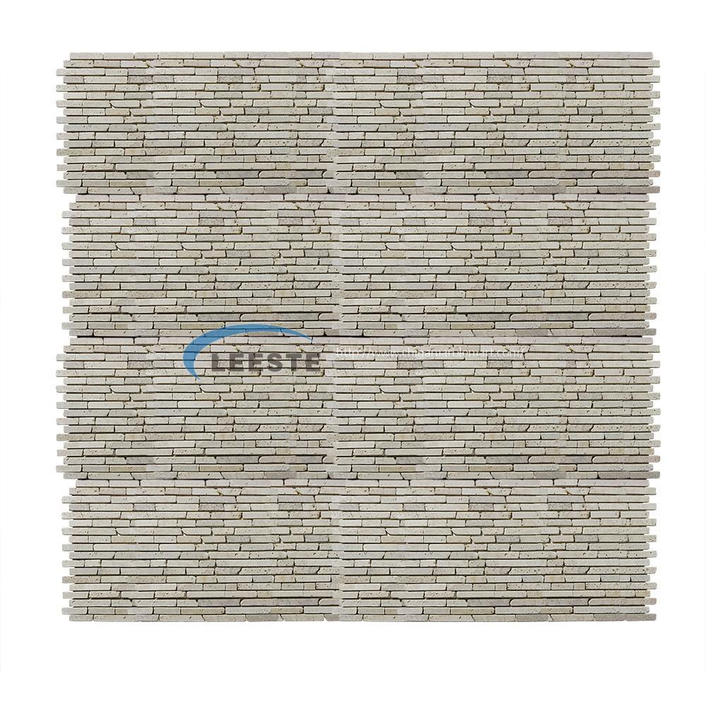 Cream travertine Linear strips mosaic Tumbled mosaic Cream travertine Linear strips mosaic Tumbled mosaic