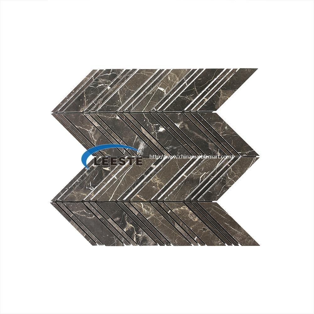 China Dark Emperador Chevron Marble Mosaic Tile