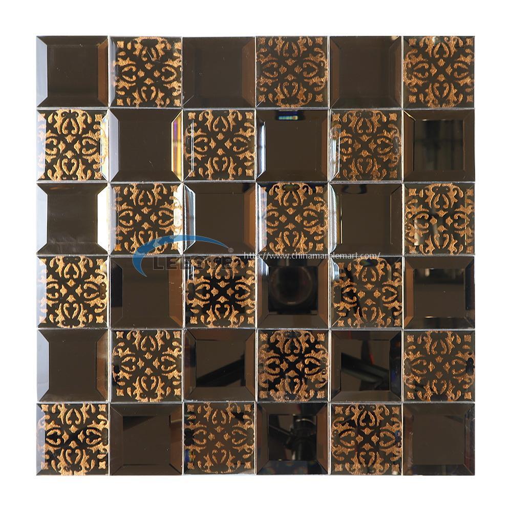 Glass Mosaic square 3d  bronze & brown glass mosaic