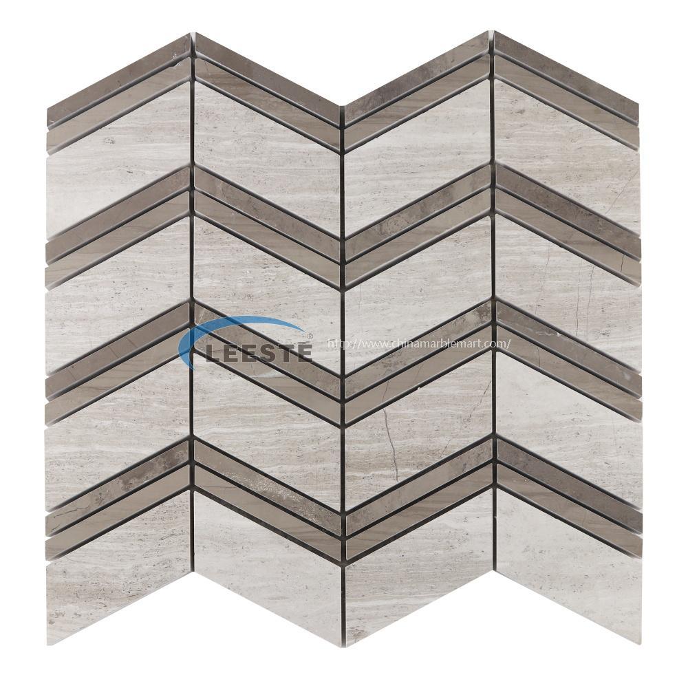 mixed color chevron with athens wood line marble mosaic tile