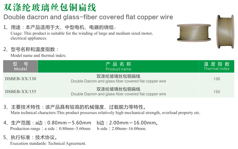 雙滌綸玻璃絲包銅扁線