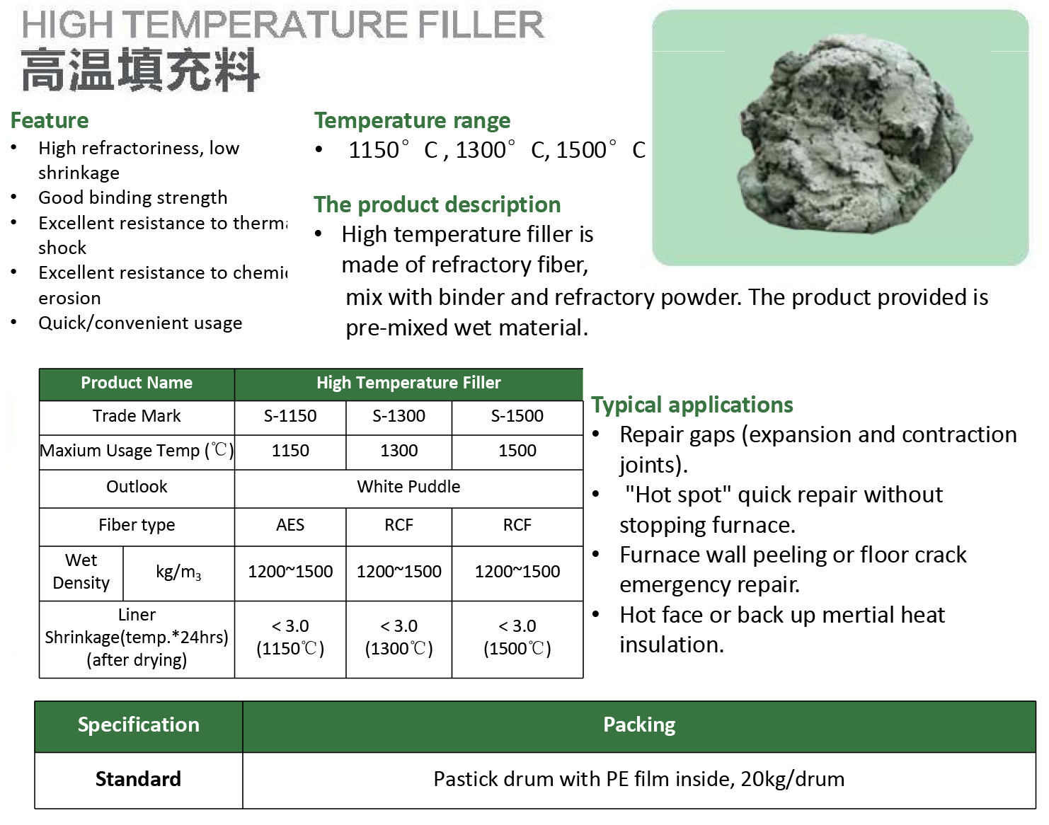 HIGH TEMPERATURE FILLER