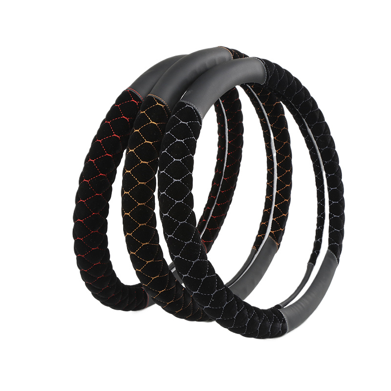 Wool or Fur steering wheel covers with embroidery thread with white rubber ring in good quality