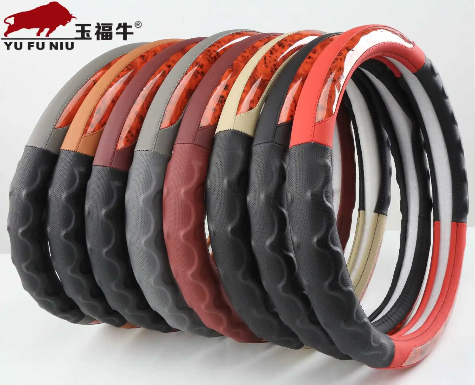 38cm Car Steering Wheel Cover Interior Universal Auto Steering Cover Protector PVC+wooden Anti Slip Steering-Wheel Covers
