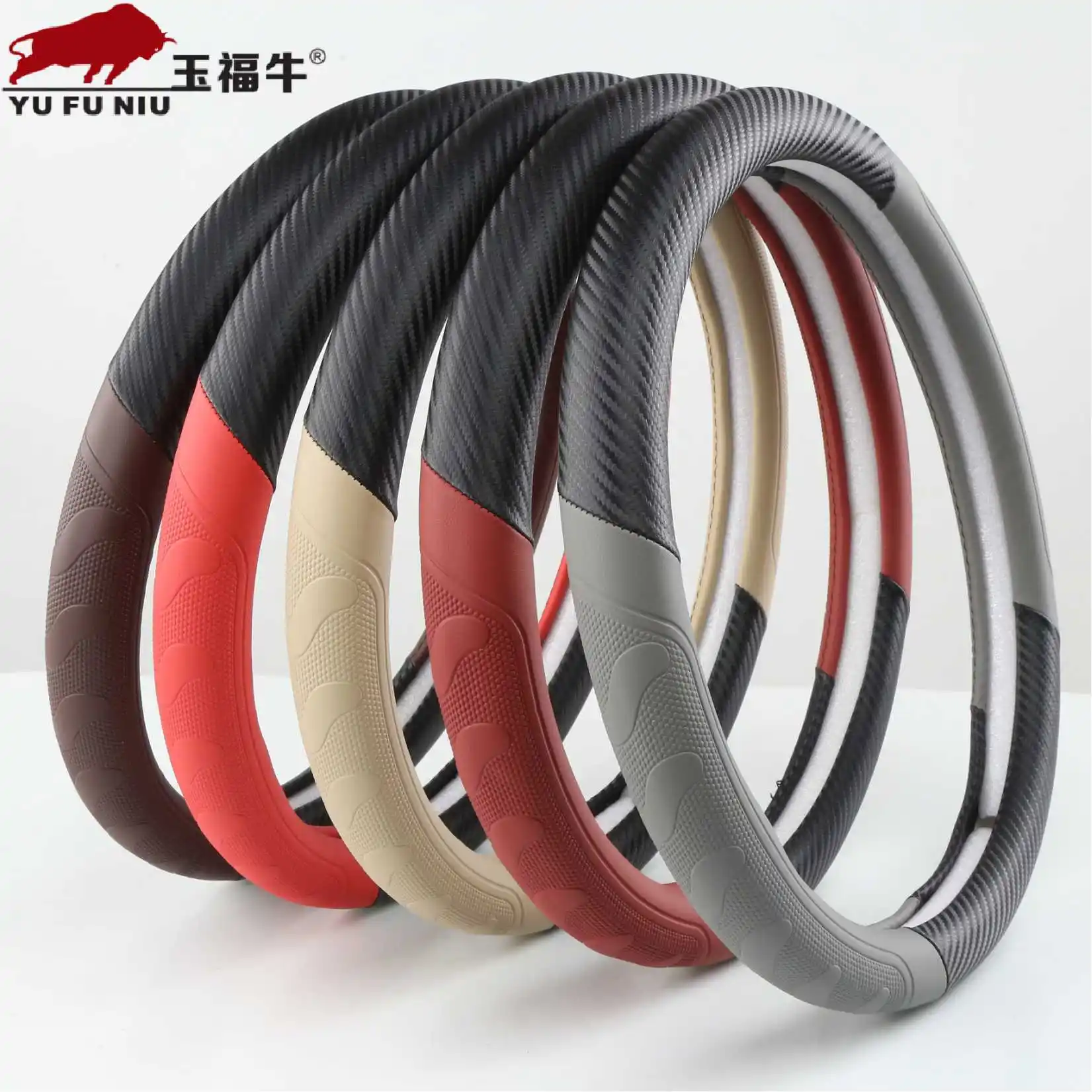 38 cm Chinese Manufacturing Practical Universal Luxury colorful PVC leather carbon fiber non-slip car steering wheel cover