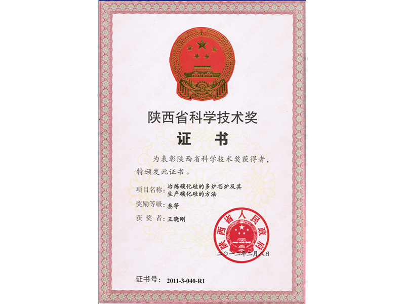 Certificate of Science and Technology Award of Shaanxi Province