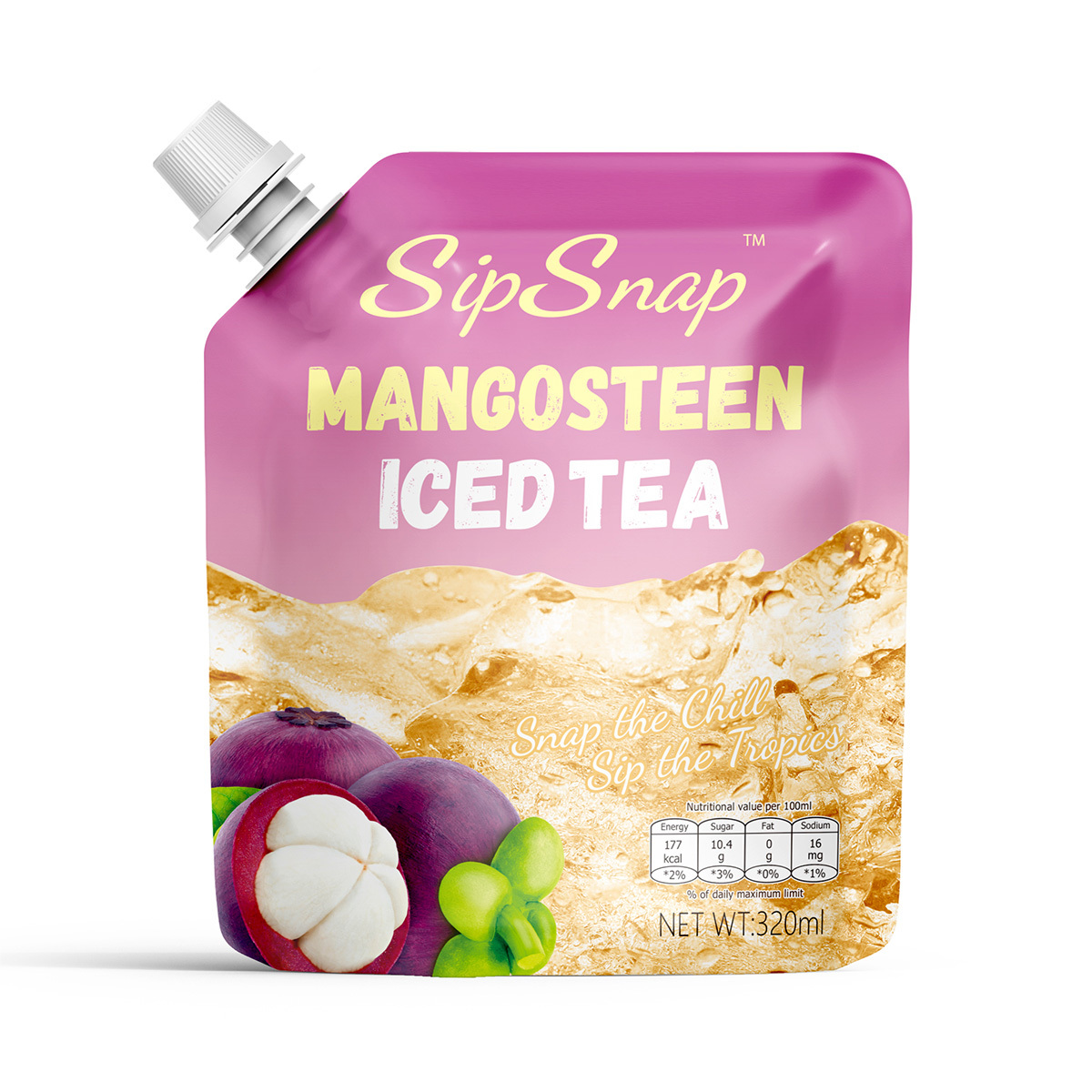 Mangosteen popping boba iced tea