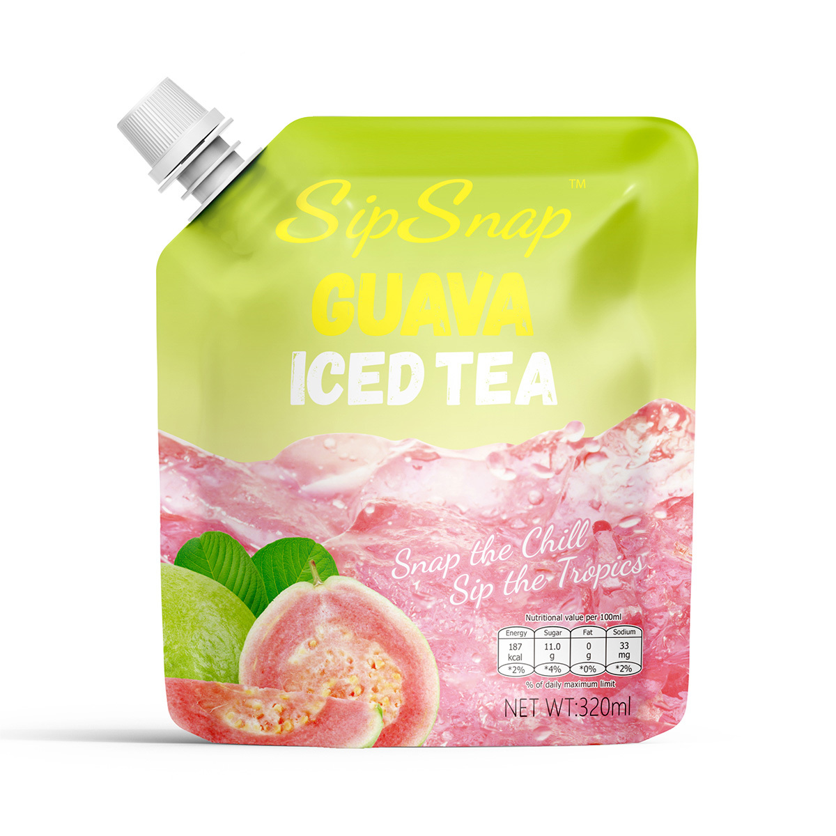 Guava popping boba iced tea