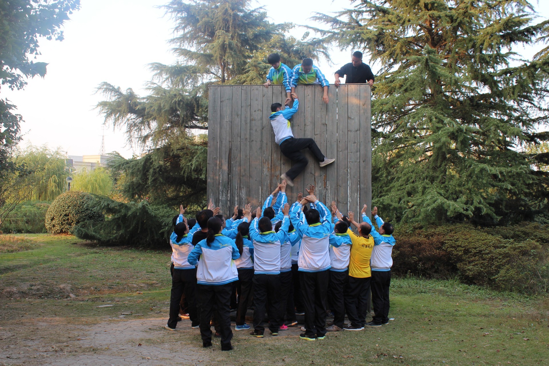 Group photo of participants involved in 2014 team building exercise