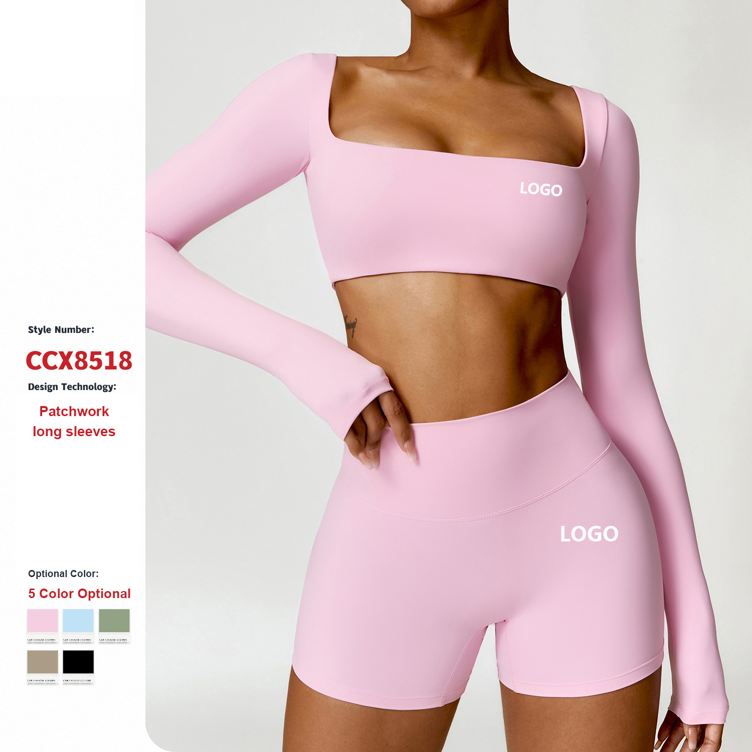 CCX8518 New Design Nylon Material Active Wear Gym Fitness Pants Sportswear High Waist Leggings Sports Bra Yoga Workout Sets For Women