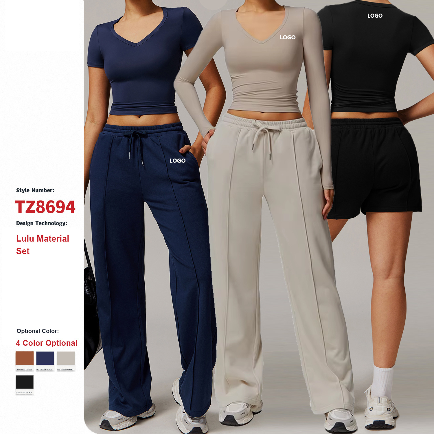 TZ8694 Custom High Quality Active Wear High Waist Tight Wide Leg Sweatpants Gym Workout Clothes Fitness Sports Long Sleeve Yoga Set
