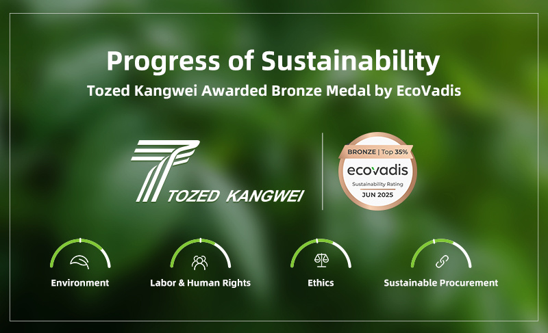Progress of Sustainability — Tozed Kangwei Awarded Bronze Medal by EcoVadis Progress of Sustainability — Tozed Kangwei Awarded Bronze Medal by EcoVadis