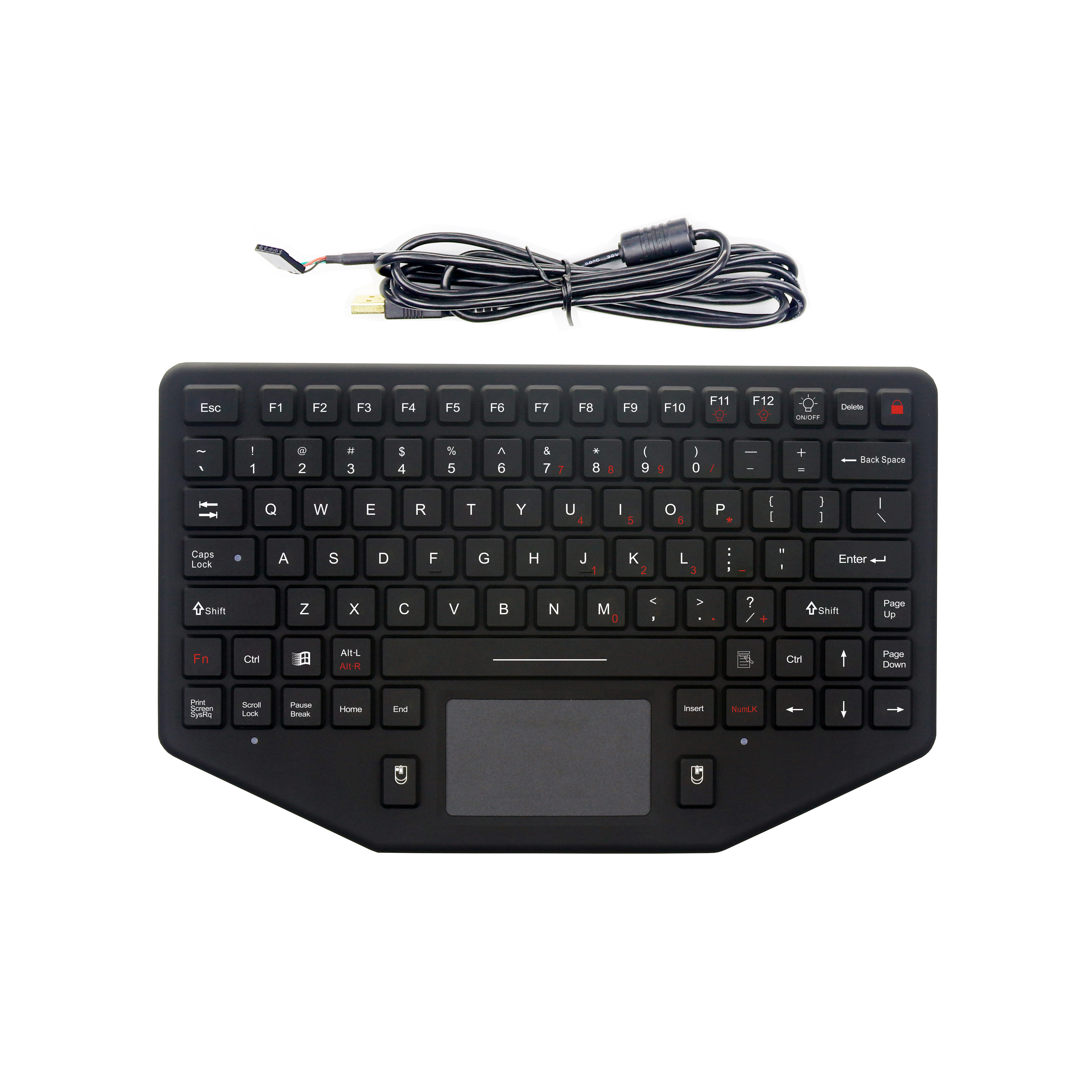 Embedded and integrated rugged silicone military keyboard with dustproof and waterproof features