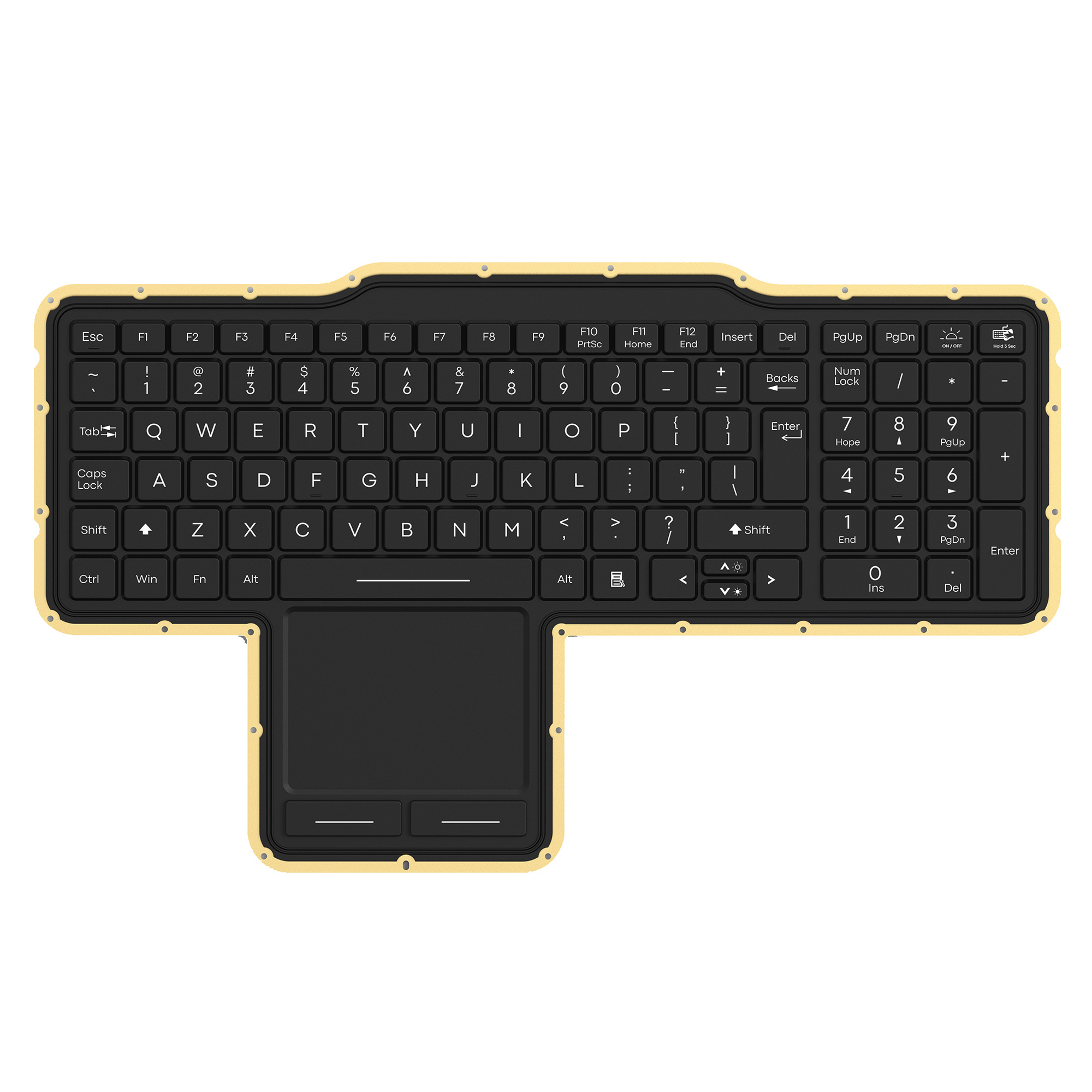 Integrated military grade rugged silicone keyboard