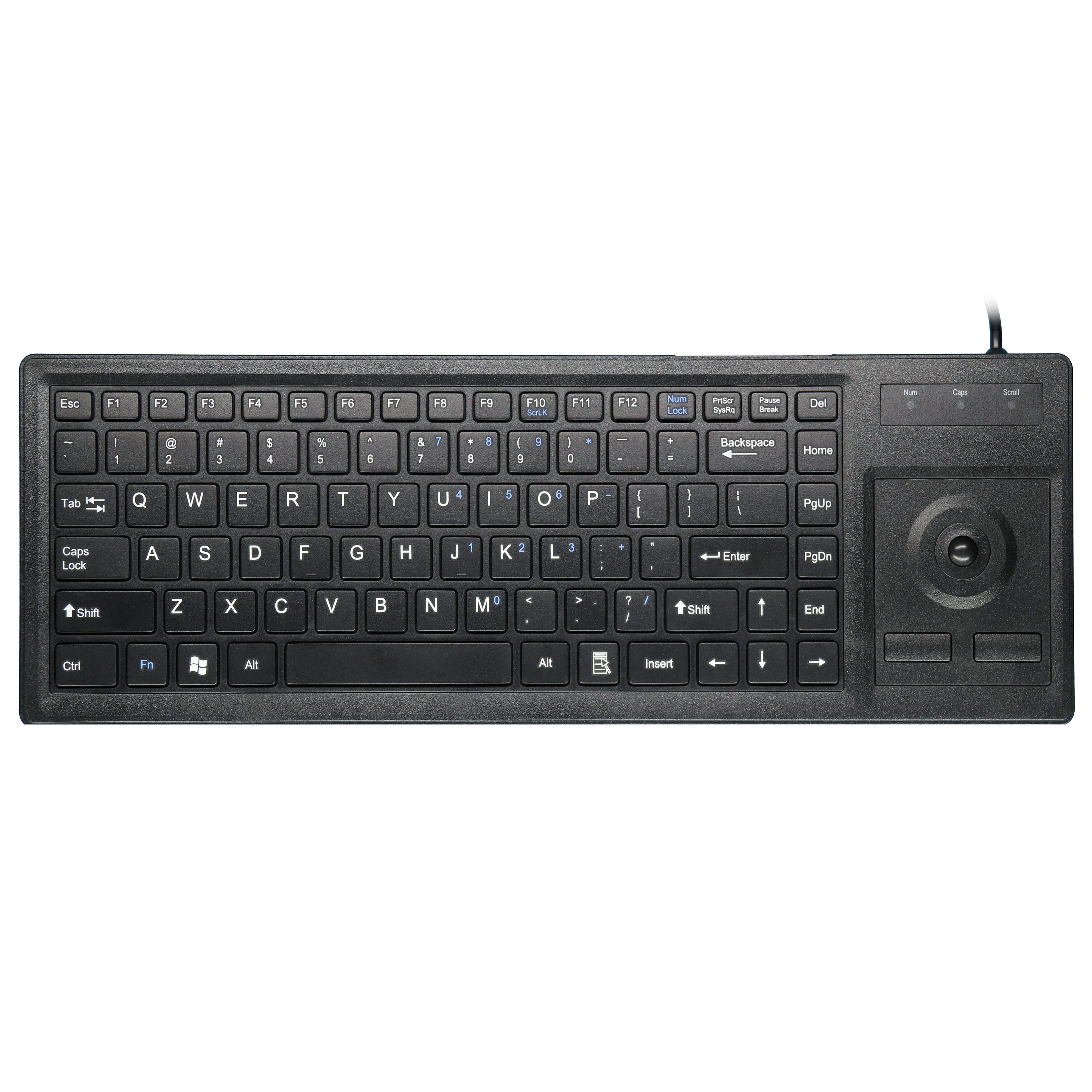 Wired USB Compact Industrial Keyboard with Integrated Trackball for Industrial Manufacturing