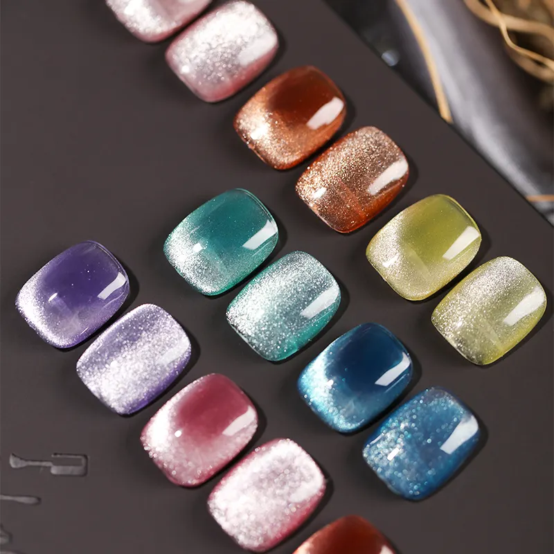 High Quality Reflective 3D Art Cat Eye Glue Gel Nail Polish Proficional Polymer Charms 8 Colors Finger Nails Gel