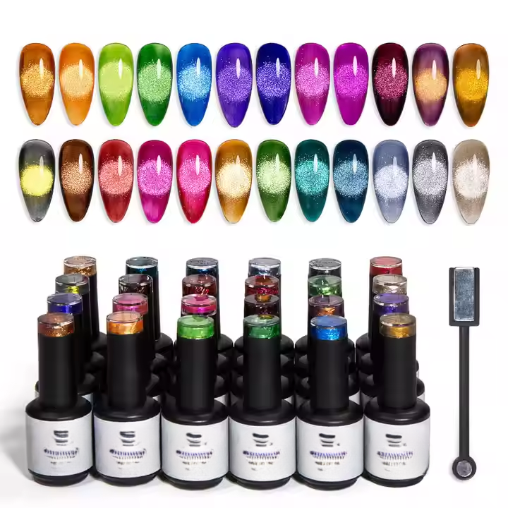 24 Colors 9D Smoothie Magnetic Nail Gel Soak Off Cat Eye Nail Polish