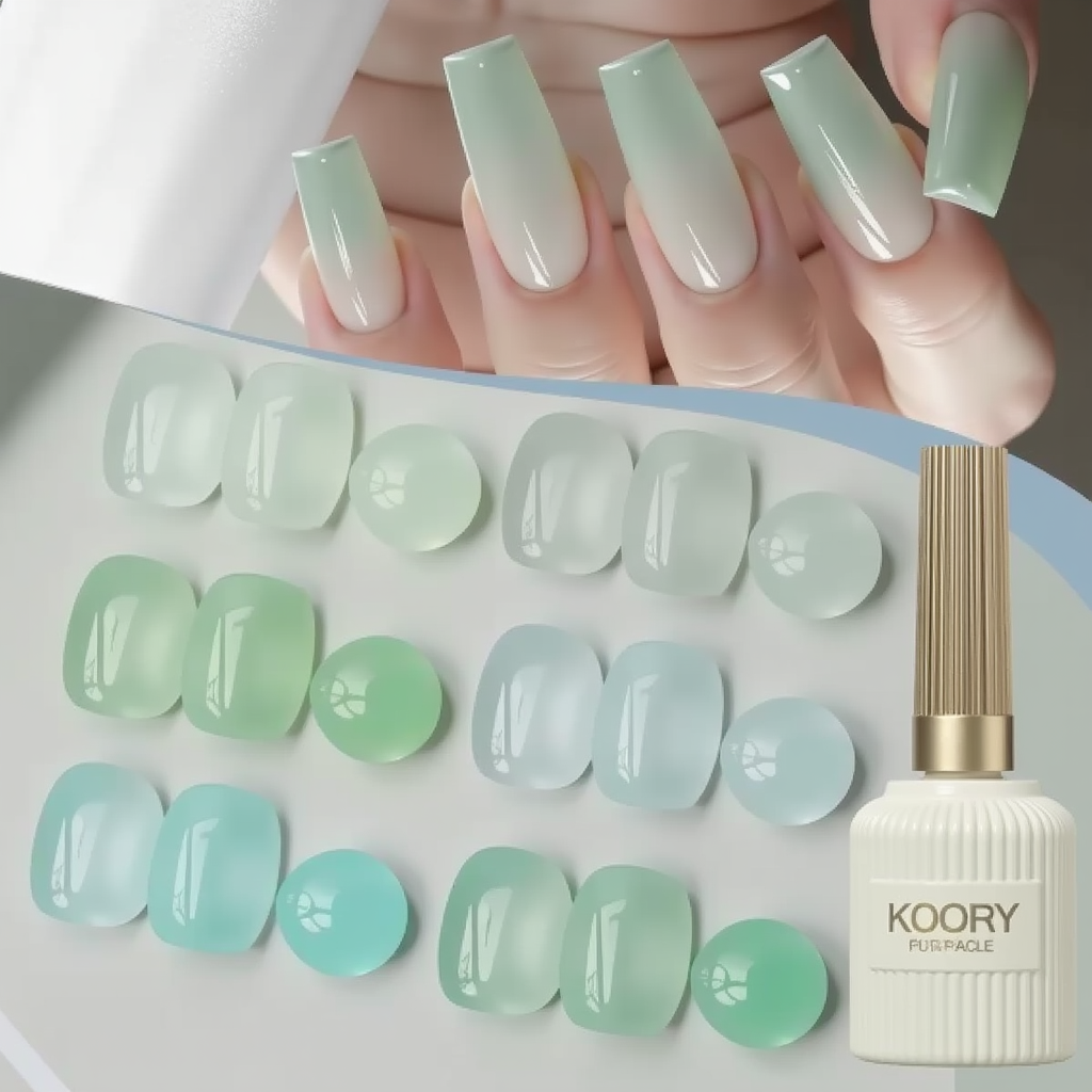 Spring Summer Collection Long-Lasting French Set Resin Nail Polish Ice Transparent Mint Green LED for Nail Salons