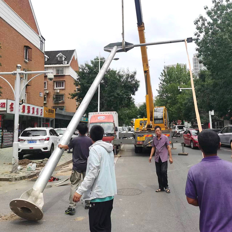 Installation of surveillance poles in the bustling area of Tianjin