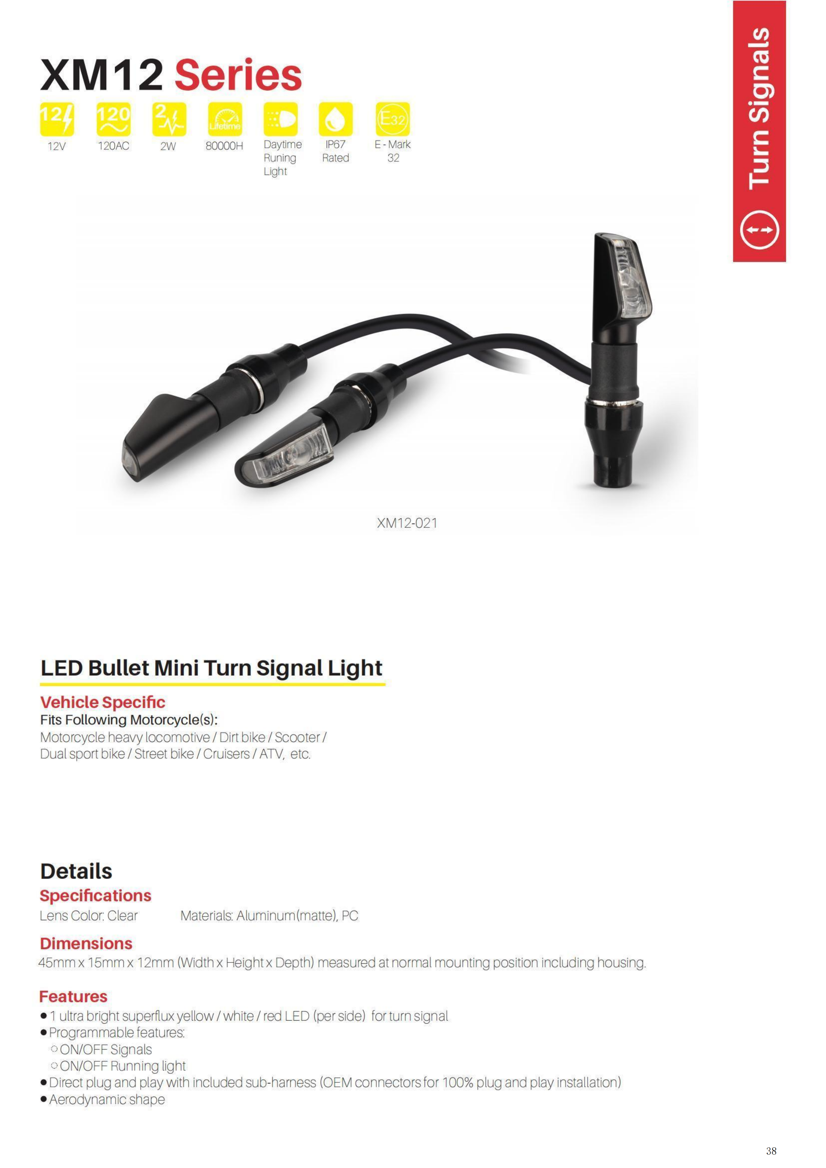 LED Bullet Mini Turn Signal Light With E-mark 32