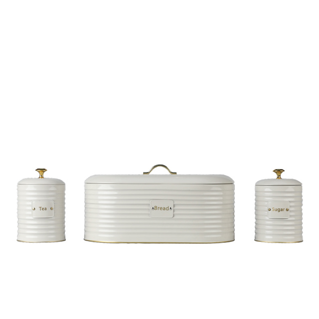 Vintage Bread Bin Metal Bread Box With Sugar Tea Coffee Canister Set For Kitchen