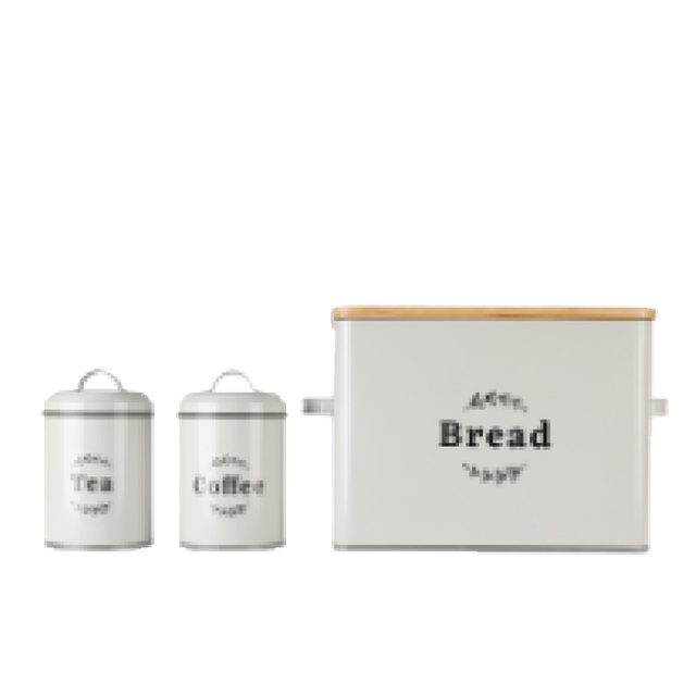 Galvanized steel bread box set with  tea sugar  coffee canisters ba,mboo lid bread bin bread ox storage