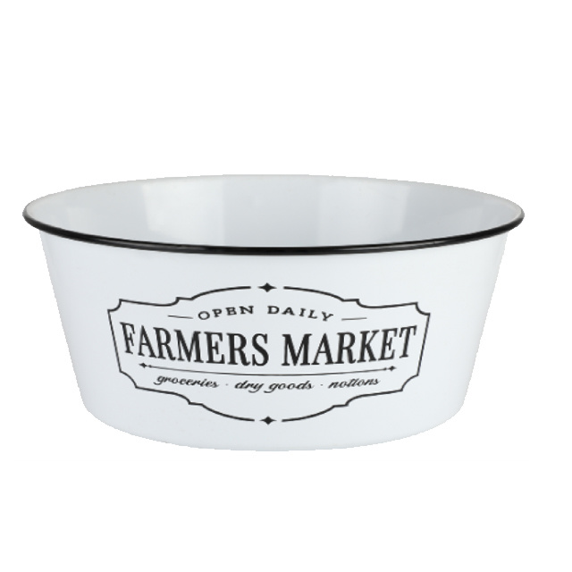 Retro Charm White Enamel Salad Bowl_ Vintage-Inspired with Elegant Blue Trim