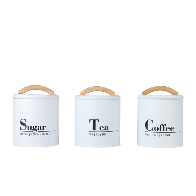 Customized Metal Kitchen Canister With Bamboo handle Kitchen Storage Sugar Coffee Tea Storage