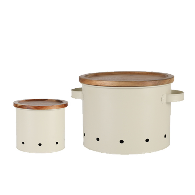 Galvanized Metal Container box potato onion garlic Storage Bin Vegetable bucket Kitchen with handle and bamboo lid