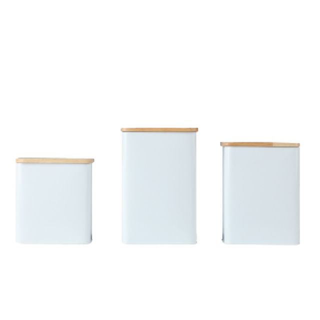 Metal Household Box With Wood Lid And Silicone Sealing Ring Tinplate Galvanized Steel Coffee Tea Sugar Storage Canister-2