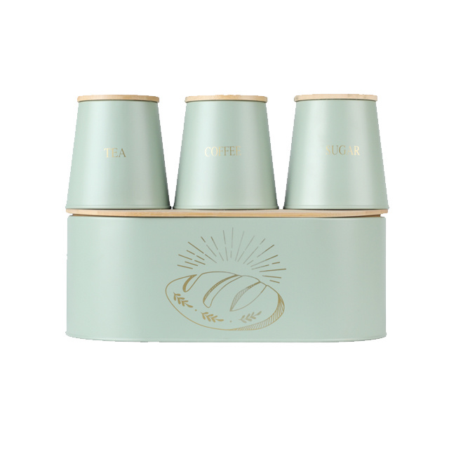 Kitchen Food Storage Container Jar Series For tea sugar coffee canisters 4 Pieces Metal Bread Bin Sets