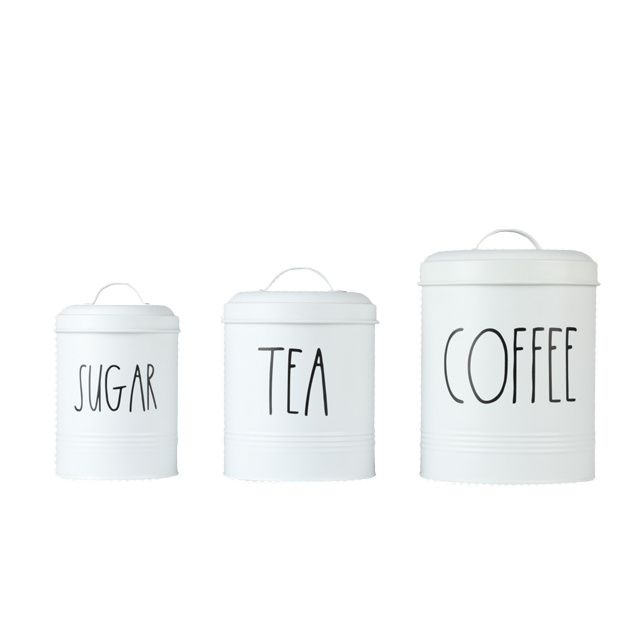 Large Kitchen Canisters Set of 3 Farmhouse Canister Sets for Kitchen Counter White Coffee Tea Sugar Container Set