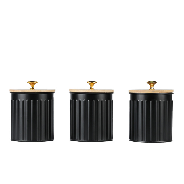 Metal Household Box With Wood Lid And Silicone Sealing Ring Tinplate Galvanized Steel Coffee Tea Sugar Storage Canister