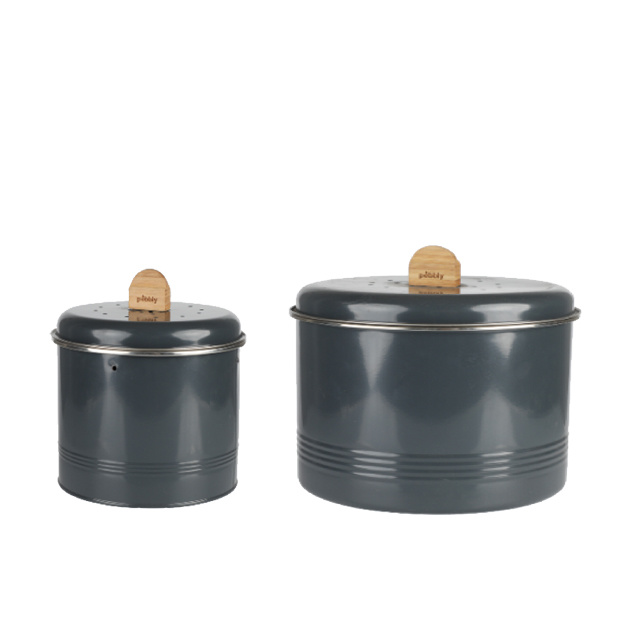 Home Metal Dog Food Pet Food Treats Storage Container Tin Jar With Bamboo Lid Storage Canister Vintage Design