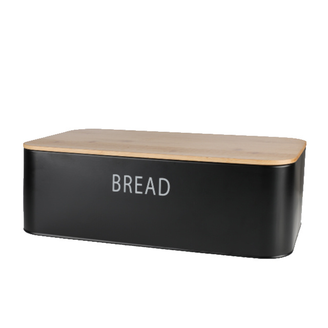 Metal Loaf Bread Box Retro Kitchen Countertop Large Bread Storage Container Bread Holder Bin with Wooden Lid Cutting Board