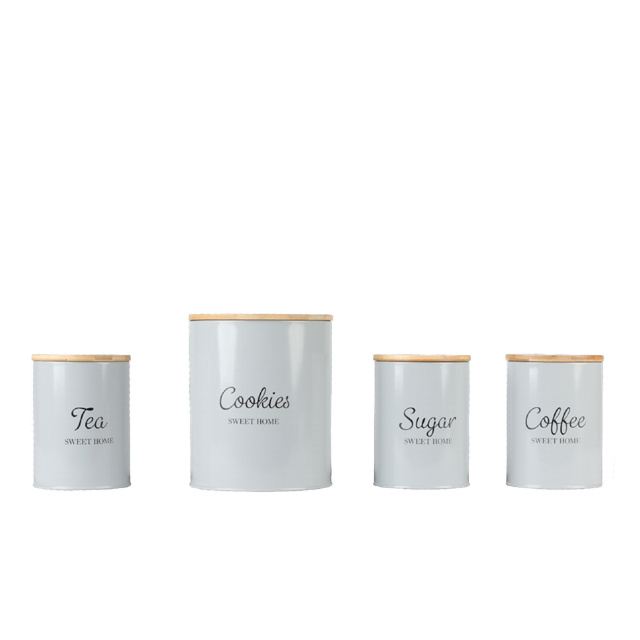 Hot Selling Kitchen Metal Round Cookies Tea Sugar Coffee Canister Kitchen Storage Canister Set 4