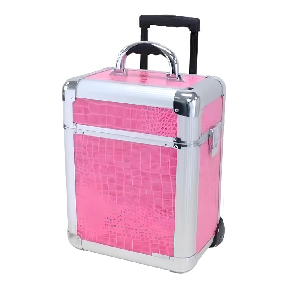 Compact Wheeled Beauty Case, Pink Alligator Cosmetic Case