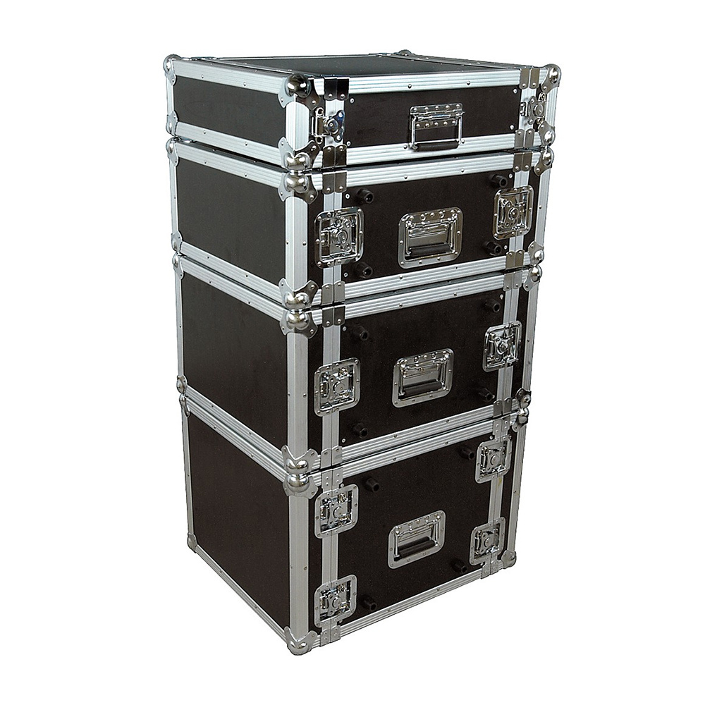 Solidly built fiberboard case features heavy-duty latches, recessed handle, mounting hardware, sturdy corners, and exceptionally affordable pricing.