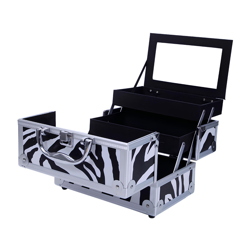 Makeup Handy Case Aluminum Alloy Travel Cosmetic Suitcase with Mirror, Silver