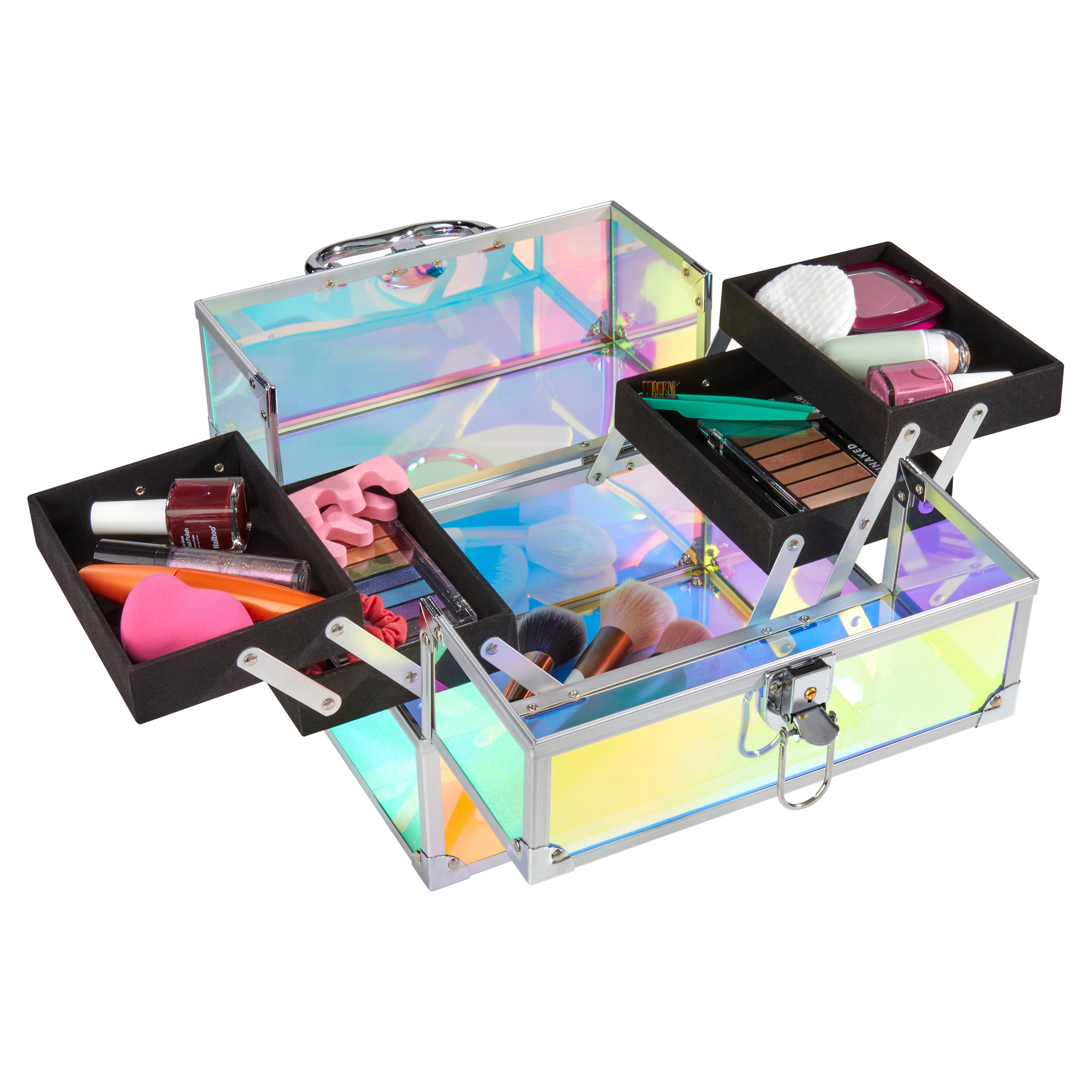 Makeup Train Case Cosmetics Organizer, Iridescent Translucent
