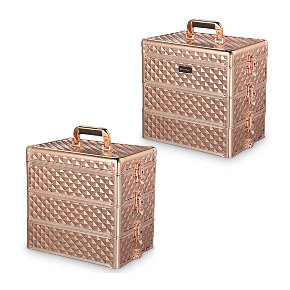 Makeup Train Case Rose Gold Hand Carry Cosmetic Organizer Storage