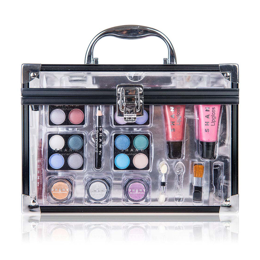Makeup Train Case with Re-usable Aluminum Makeup Storage Case. Non Toxic Color Make up Set with Eye palettes, Blushes ,Makeup Powders, Manicure, Pedicure and Makeup Brushes.