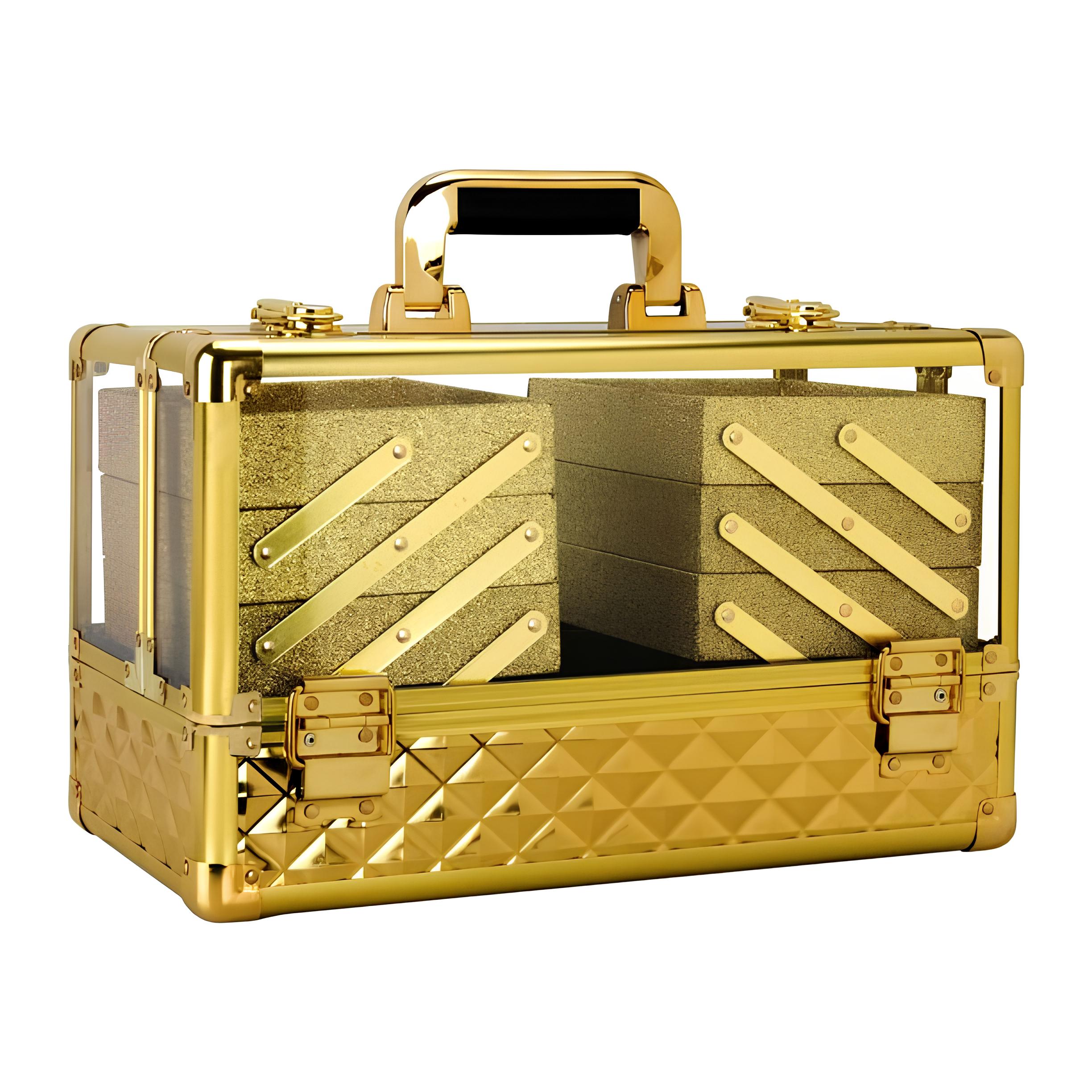 Gold Diamond Pattern Acrylic Case with 6 Trays & Keylocks