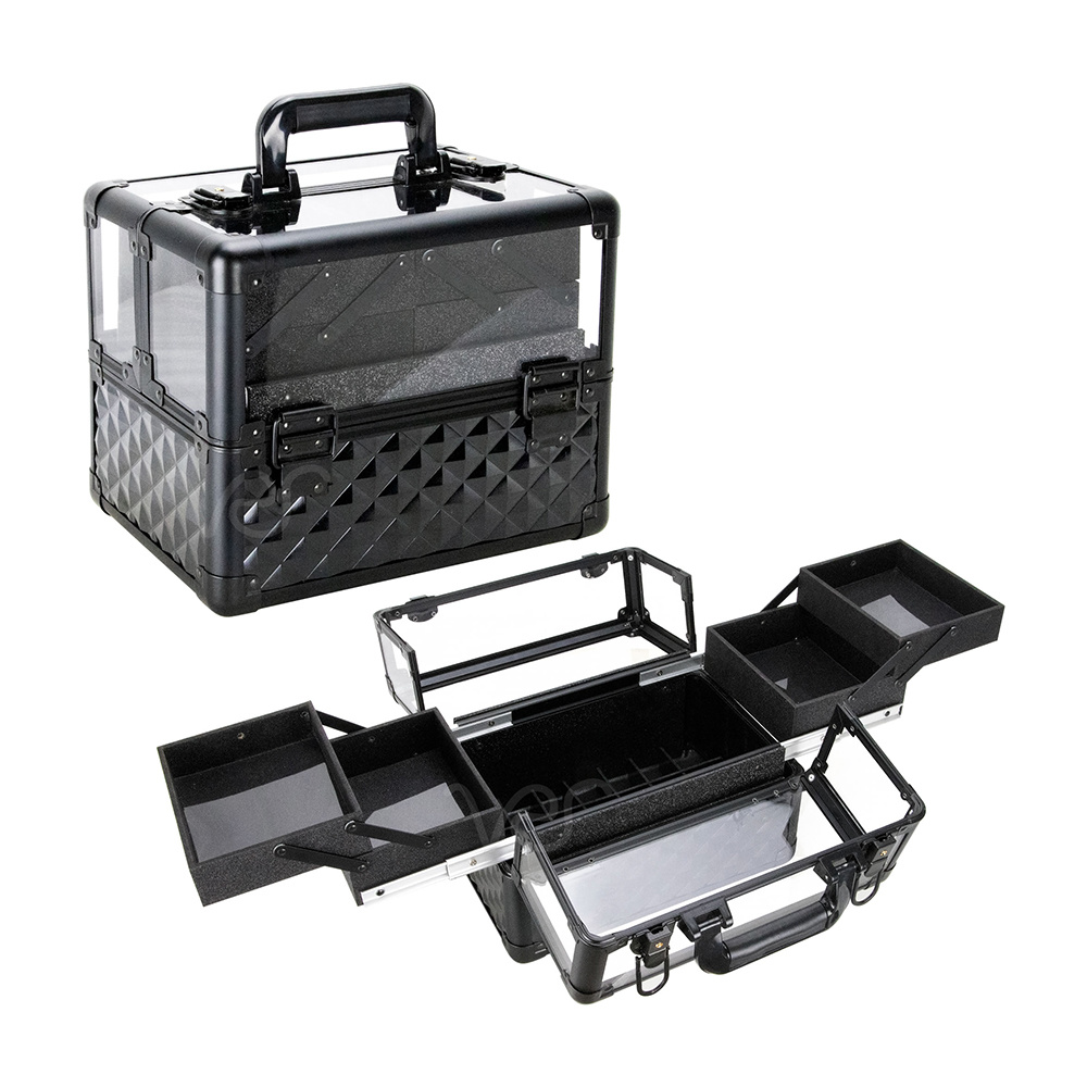 Diamond Acrylic & Professional Cosmetic Makeup Nail Artistry Train Case, Black
