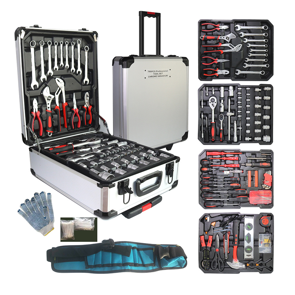 Customized-made Aluminum Trolley Case Tool Set Silver, Tool Set, House Repair Kit Set, Household Hand Tool Set