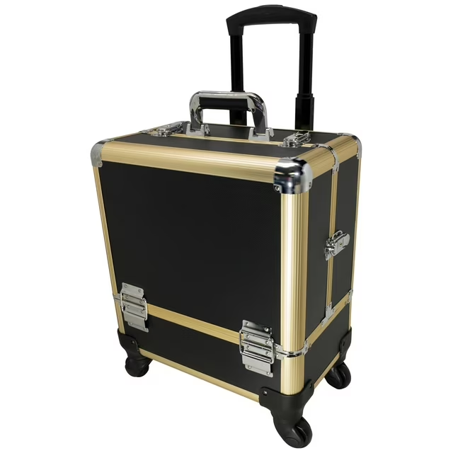 Beauty Spinner Makeup Case, BLACK with GOLD Frame