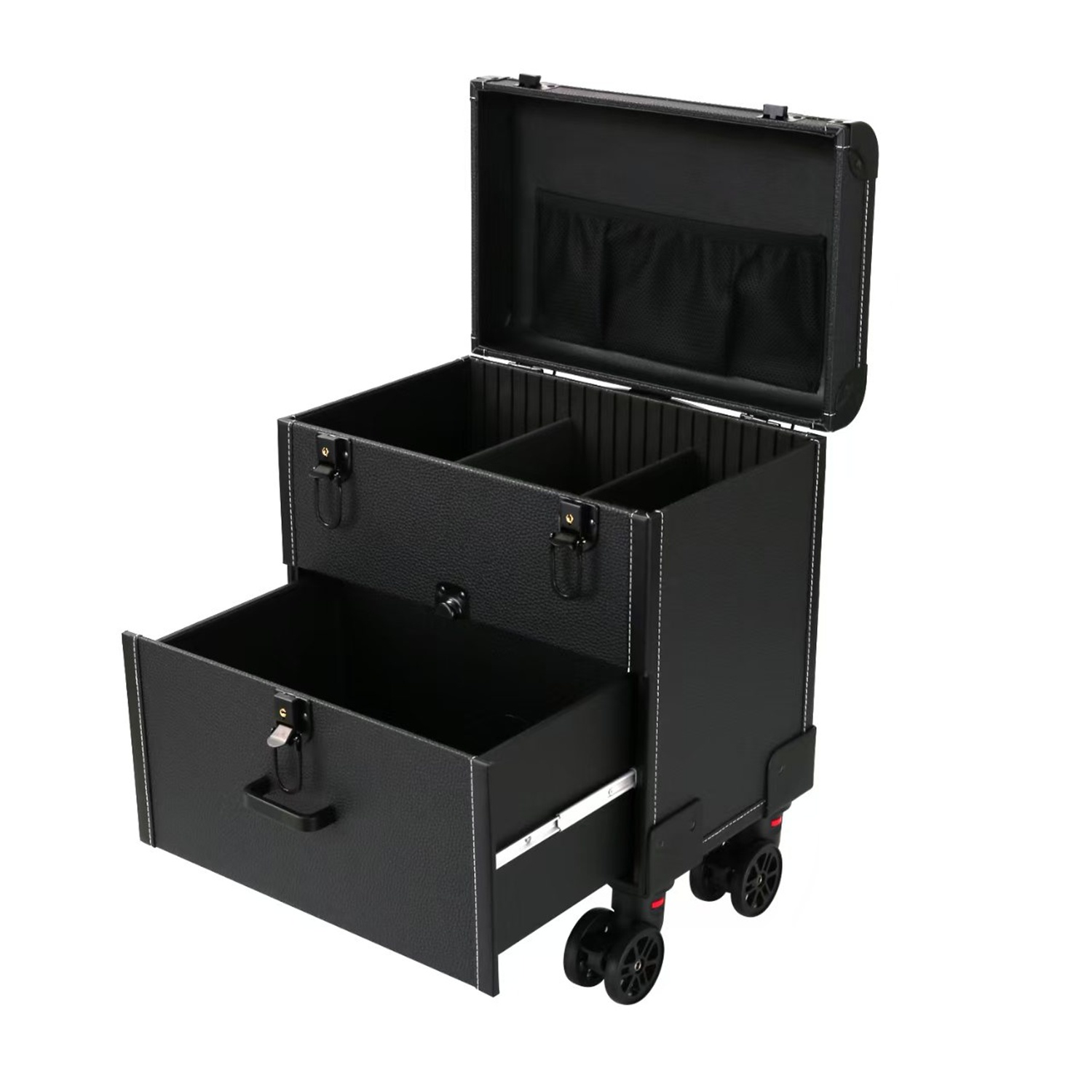 Multifunctional Rolling Makeup Train Case, Multi Layered Makeup Case with Wheels Barber Case, Professional Makeup Train Case Organizer for Hair Stylist Makeup Nail Tech Salon Swivel Wheels (black)
