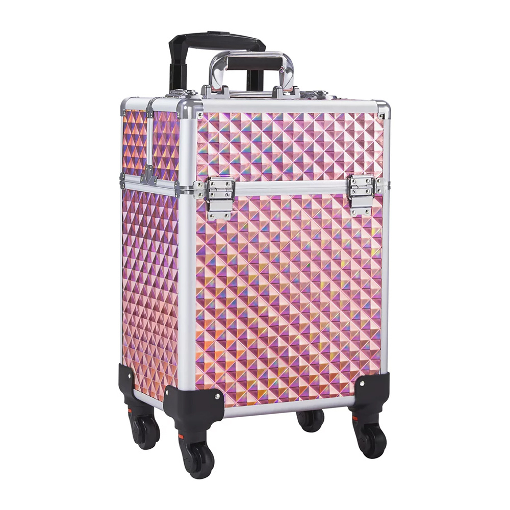 Aluminum Makeup Case Colorful Rolling Cosmetic Case Beauty Makeup Storage Case Portable Travel Cosmetic Trolley